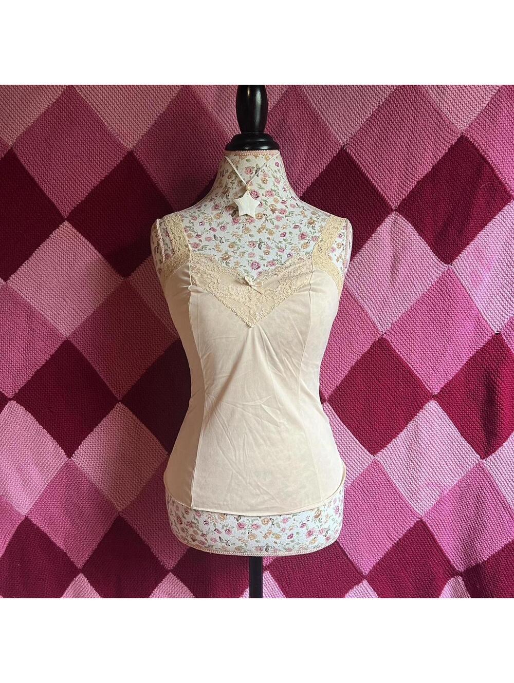 vintage cream lace trim cami top